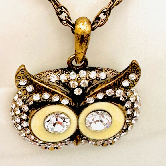 Owl Rhinestone Pendant on Long Chain - Picture 10 of 15